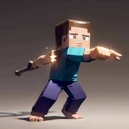 ((masterpiece, best quality)),(complex light), 1boy, solo, full body, Steve,  <lora:Steve_Minecraft_V1-10:0.7>, simple background,  blue pants, brown hair, fighting stance,