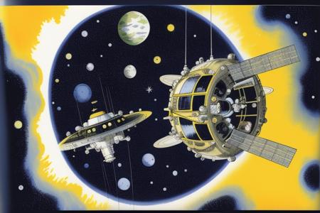 a children's book illustration of a space station by  youwillgotothemoon3
trending on artstation,award winning,highly detailed,intricate,masterpiece,best quality,