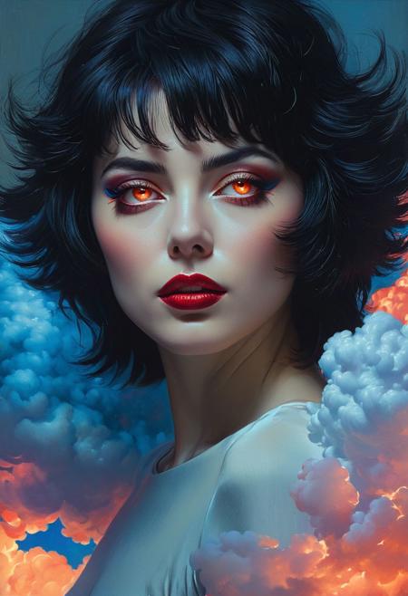 (The devil  with glowing eyes) (ingenious opus magnum by Michael Vincent Manalo and Elvira Vigna:1.2), (saturated colors oil painting:0.1), high key with glistening light, cosmic anddireful and dramatic atmosphere, (zestful quinacridone nickel azo gold and electricblue color swatch:0.1), raw details, crisp details, bokeh lights, <lora:xl_more_art-full_v1:0.6> ,analog photo, full body,, tall height, against the rise in the background, , , epic clouds, (oil on canvas:0.2), , art by Jeremy Mann, god rays, dramatic light,    ,  (art by Eduard Wilhelm Pose and Master of the Holy Blood and Ivan Bilibin:1.1), (oxygen-rich air and sheltered atmosphere,, aesthetic of hard - edge painting:0.1), symmetry and balance, pioneering unparalleled masterwork with superior details, <lora:MJ52:0.90> <lora:xl_more_art-full_v1:0.4> <lora:RMSDXL_Creative:1>,(skin texture),masterpiece, top quality, best quality, official art,highest detailed,,atmospheric lighting, cinematic composition,complex multiple subjects, 4k HDRvaporwave style , , cyberpunk, vibrant, neon colors, , highly detailed,,,Leica Q2 with Summilux 35mm f/1.2 ASPH, ,clear face, Ultra High Resolution, wallpaper, 8K,Rich texture details, hyper detailed, detailed eyes, detailed background, dramatic angle,