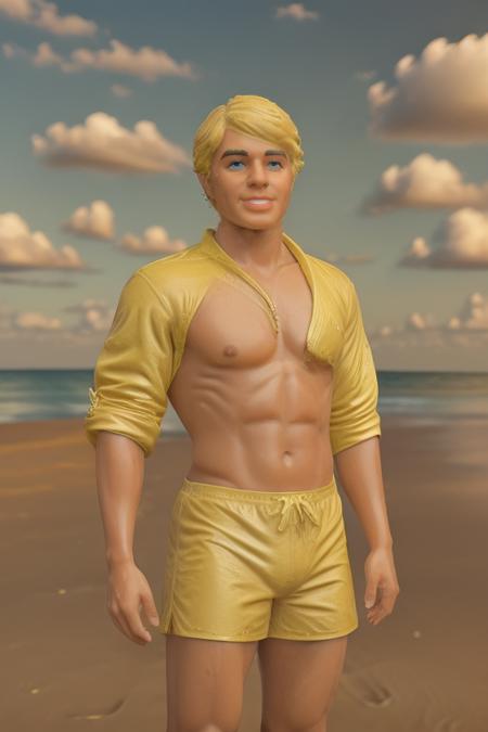 (8k, RAW photo, best quality, masterpiece:1. 2), (realistic, photo-realistic:1. 4), (extremely detailed CG unity 8k wallpaper), <lora:Ken_Doll:1> a toy man wearing a robe and swimming trunks, standing on a beach, <lora:pytorch_lora_weights:1>