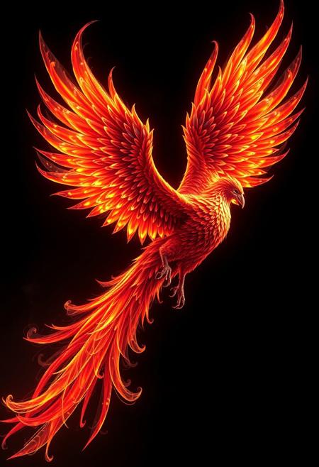 (style of Artgerm), intricate colorful digital painting of a phoenix firebird, glowing feathers in vibrant shades of crimson gold and azure, wings mid-flare in dynamic motion, long sweeping tail embers trailing behind, [concept art:octane render:0.7], black background for dramatic contrast, trending on ArtStation, ultra-detailed concept illustration, cinematic atmosphere, moody vfx-inspired lighting, volumetric light shafts, rim lighting accentuating curves, sculpted forms enhanced in Blender and Photoshop, ethereal glow, arthouse aesthetic, excellent composition, dynamic dramatic cinematic lighting, centered focus with slight asymmetry, inspirational mythical creature design