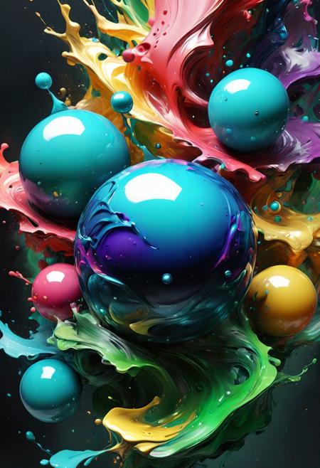 a digital artwork that features a variety of spheres in different sizes and colors. These spheres are glossy and vibrant, with colors ranging from green, blue, yellow, orange, pink to purple. The arrangement of the spheres creates an abstract pattern with no discernible order or sequence. The entire frame is filled with these colorful spheres, making the image visually stimulating. There is no background or text visible in the image. It s a beautiful piece of abstract art!, paintmgc, blue paint, red paint, gold paint, pink paint, green paint, silver paint, colorful paint, yellow paint,