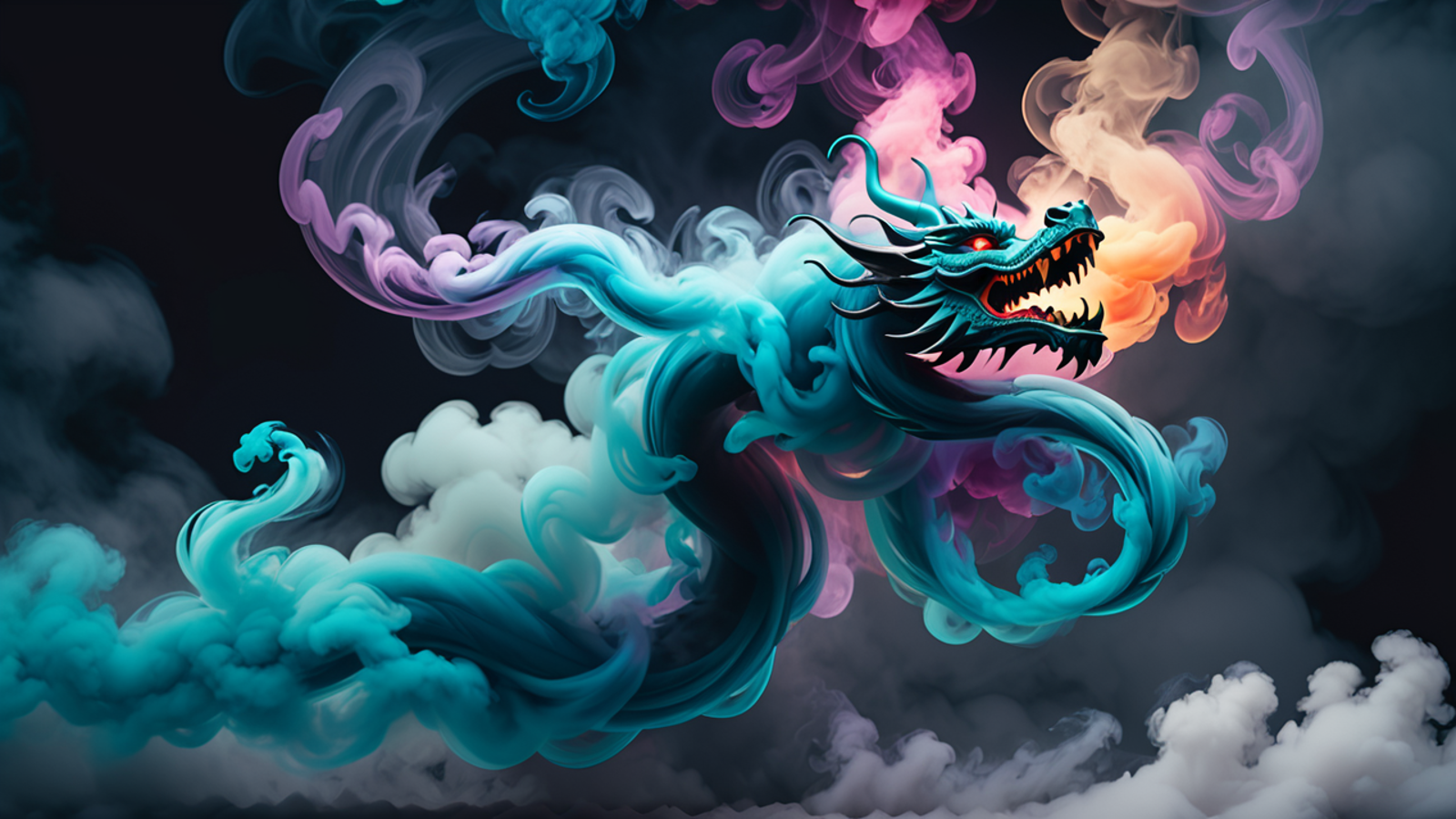 photograph, cinematic color grading, <lora:EnvyInkSwirlXL01:1>dragon made of infra dark multicolor swirling smoke, in the ...