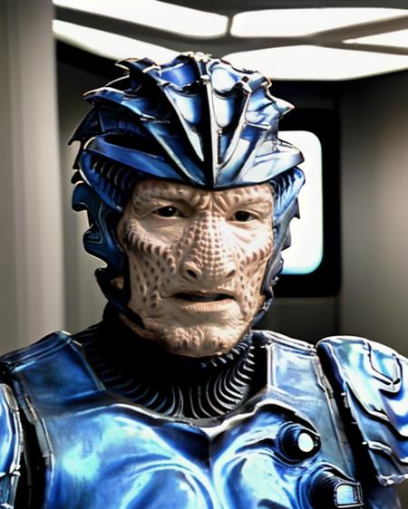 hirogen alien man leathery bumpy skin black eyes