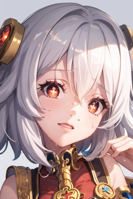 masterpiece, best quality, clover pupils, face, white hair, (red eyes:1.2) <lora:Clover Pupils t3_275668:1>