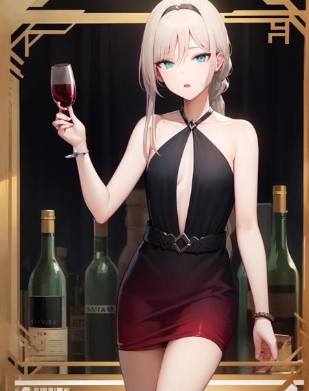 (extremely detailed CG unity 8k wallpaper),(masterpiece), (best quality), (ultra-detailed), (best illustration),(best shadow), (sharp eyeliner, eyeshadow, detailed eyes:1.1),( grand ballroom, crowd, holding wine glass,:1.2) 
,BREAK
(an94dress:1.2),
 <lora:AN94:1>