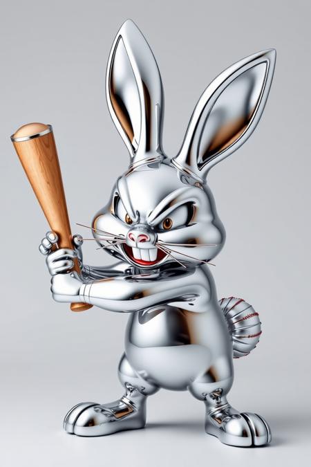 crazy chrome rabbit, swinging baseball bat, cartoon, angry expression,
chrome, shiny, reflections, metallic
