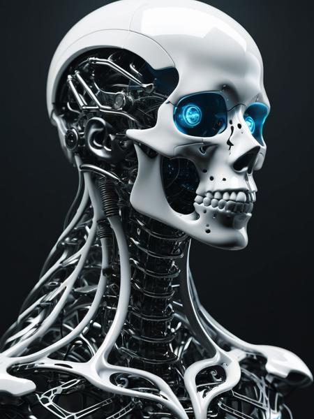 An enthralling 3D render unveils a dark fantasy mechanical neck spine system, envisioning a futuristic and sinister concept. The spine is intricately detailed, incorporating fiber optic neurons that interconnect with a polished, transparent helmet. The helmet houses electronic-optical eyes that emit a subtle, enigmatic glow, contributing to the ominous appearance. The design masterfully merges advanced technology with the macabre, eliciting a sense of enigma and captivation. This conceptual artwork prompts the viewer to contemplate the intersection of technology and dark fantasy, evoking a blend of fascination and discomfort.