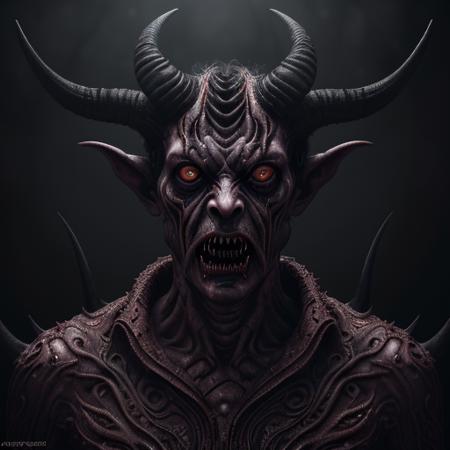 A scary demon,  symmetrical eyes, intricate details, horns, portrait, face complete photo, f18, extremely detailed, ultra-realistic, cinematic lighting, 4k, uhd, 3d octane render