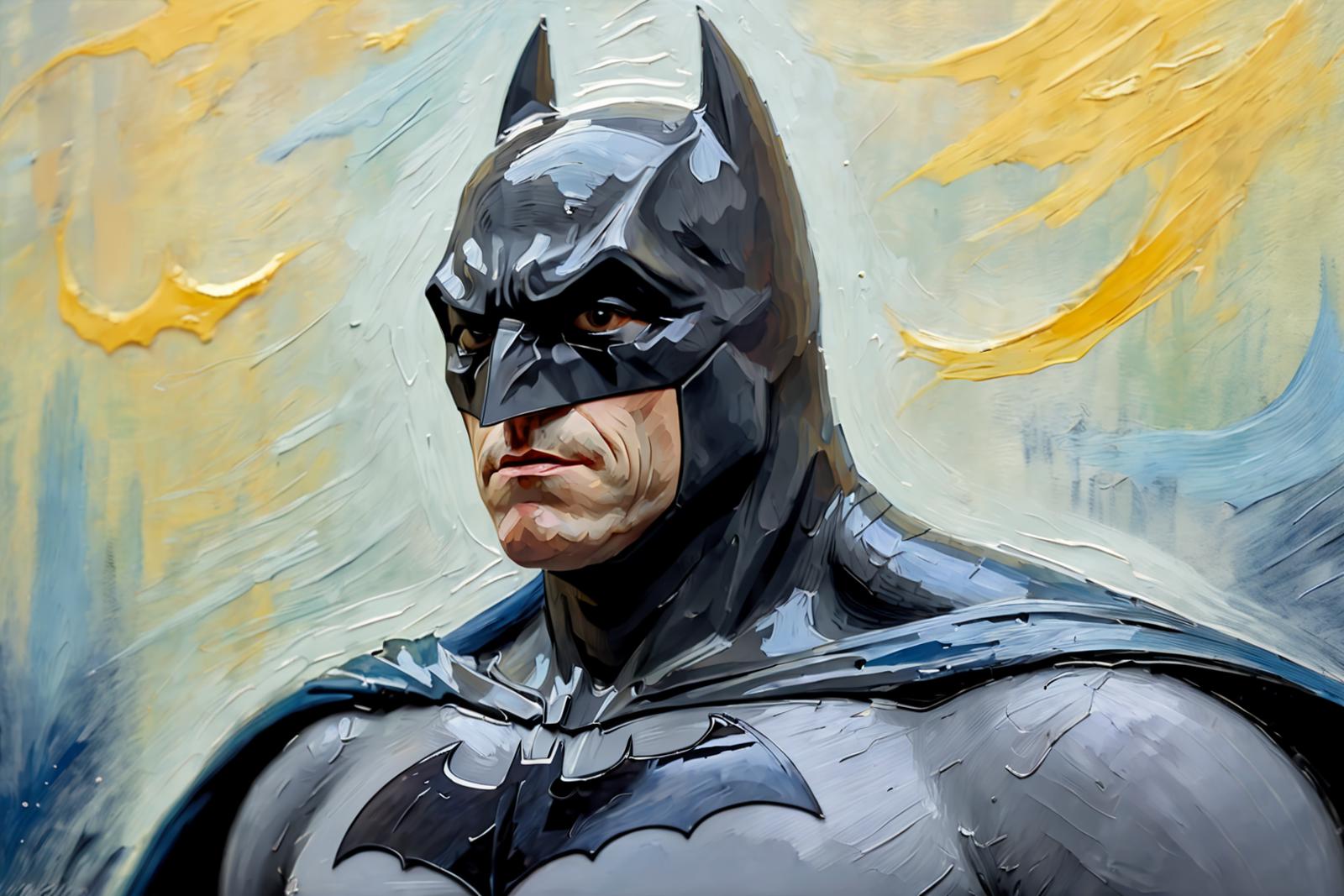 A Painting of a Man in a Batman Suit with a Batman Mask and Cape
