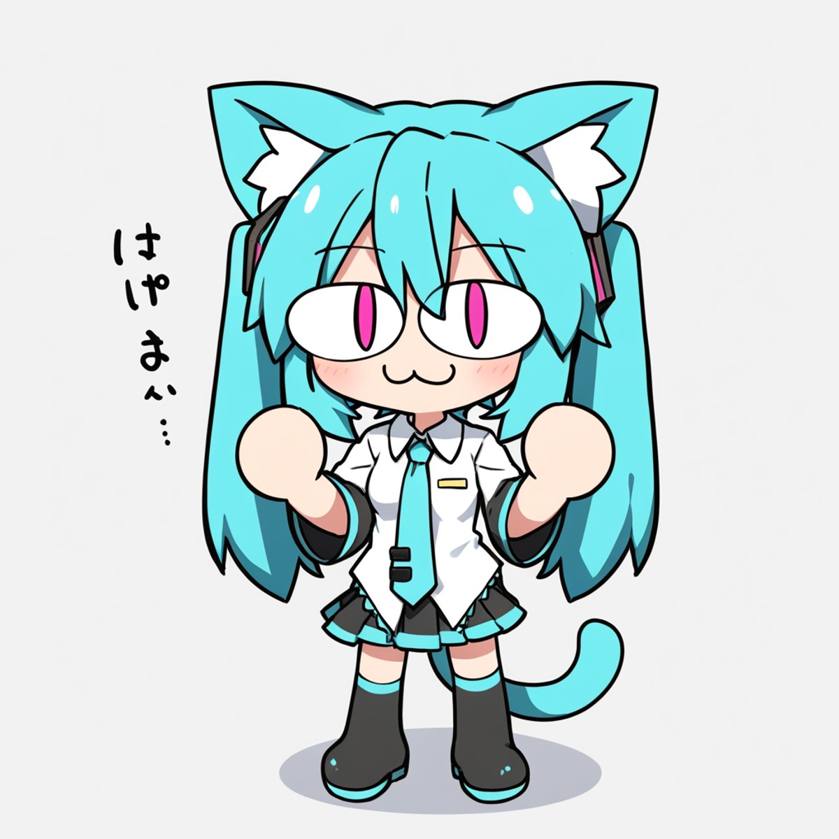 <lora:xl_neco-arc(kohaku_delta)-000005:1>,neco-arc,slit eyes,1girl,solo,cat ears,cat tail,chibi,:3,full body,hatsune miku,...