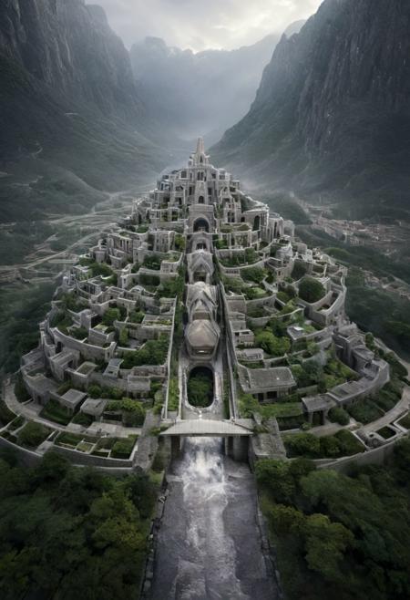 (POV view , DOF, first people view from the entrance, low angle shot:1.4), in haevy rain,
(Ancient civilization, Alien Prometheus movie scene, dune movie scene:1.5), (The colonial city of the future, in the mist-filled Grand Canyon, on an unknown Earth-like planet, 2 moon on sky, Spaceship flight connects colonies, waterfulls:1.3), (Machu Picchu, a mountain settlement, incredibly spectacular:1.2), (Mario Botta:1.3), (avant-garde, future, reality, science fiction, photorealistic), (modern architecture:1.2), White limestone and black granite, fountain, waterfall, landmark, square, path, narrow street,
(Large Files, Ultra Realistic, 8K, 16k, FHD, HD, VFX, Perfect, Photography, composition, Architecture Sales Photography, Architecture Competition, Ultra High Resolution, Cinematography, High Resolution Image:1.1), (dramatic lighting, direct sunlight, ray tracing, clear shadow:1.2),  (real landscape:1.1), (blurred background:1.0), (urban background, more_details) ,
extremely detailed, hillscastel, great lighting, Archiviz, Rowhouse