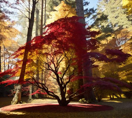 rogowoarboretum beautiful tree with red and yellow leaves, intricate detail, sunny weather, natural lighting, very sharp <lora:hjrogowoarboretum_v10:0.8>