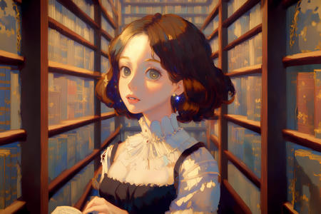 (((masterpiece, high quality, masterpiece,))), woman, a girl without a face playing a piano, her face is a starry void, in a library, the bookshelves are twisted,