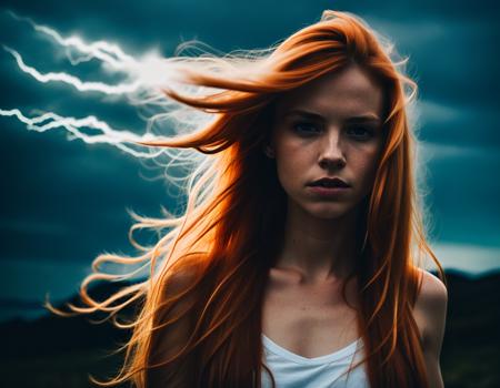 kkw-el-Lightning photo of a woman with long tied ginger hair, (kkw-hdr:0.69) (kkw-ph-2)