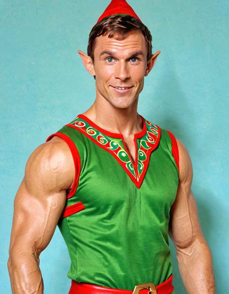 buff Guy, Breathtaking, in Elf tunic, Toyism Art, vintage, portrait art by Jake Parker