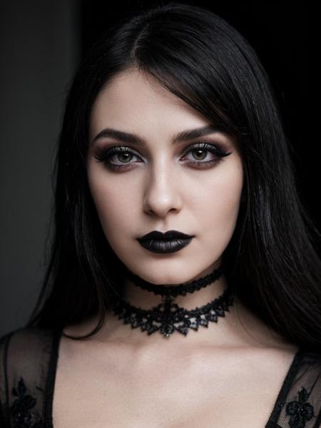 closeup portrait photo of beautiful 24 y.o goth woman, makeup, 8k uhd, high quality, dramatic, cinematic