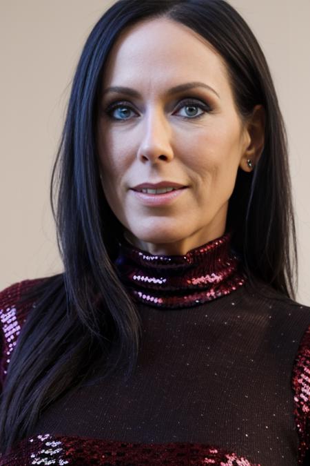 HD photo of beautiful mshn_reaganfoxx wearing a red sequin turtleneck, closeup