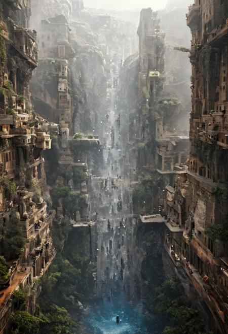 POV view , DOF,
(Ancient civilization, Alien Prometheus movie scene, dune movie scene:1.5), (The colonial city of the future, in the mist-filled Grand Canyon, on an unknown Earth-like planet, 2 moon on sky, Spaceship flight connects colonies, waterfulls:1.3), (Machu Picchu, a mountain settlement, incredibly spectacular:1.2), (Mario Botta:1.3), (avant-garde, future, reality, science fiction, photorealistic), (modern architecture:1.2), White limestone with black granite, fountain, waterfall, landmark, square, path, narrow street,
(Large Files, Ultra Realistic, 8K, 16k, FHD, HD, VFX, Perfect, Photography, composition, Architecture Sales Photography, Architecture Competition, Ultra High Resolution, Cinematography, High Resolution Image:1.1), (dramatic lighting, direct sunlight, ray tracing, clear shadow:1.2),  (real landscape:1.1), (blurred background:1.0), (urban background, more_details) ,
great lighting, clear, hillscastel, <stardeaf-cold-arc>, xtower, industrialbuilding