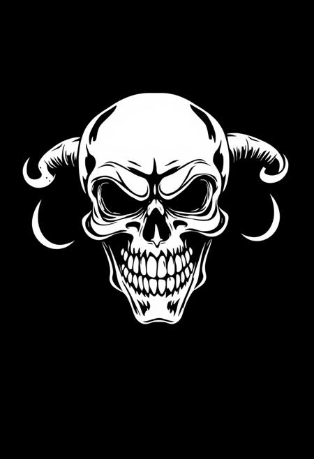 Evil Scull Smile linear smiley. Ready design for printing on a t-shirt. On a black background