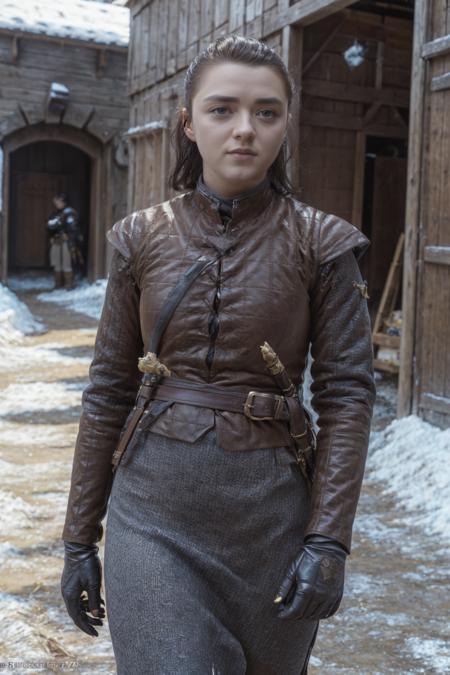 masterpiece, best quality, cinematic, volumetric lighting, very detailed, high resolution, sharp, sharp image, 4k, 8k, 35 mm,
<lora:AryaStark_GoT_MaisieWilliams_smf_lora_v1e05m01:0.9>, 1girl, m4i5i3w-smf, armor, realistic, looking at viewer, belt, gloves, outdoors, black hair, day, lips, brown hair, sky, snow