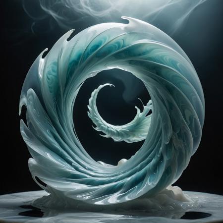 A captivating visual symphony of abstract elegance and physical suggestion. Delicate ribbons of translucent energy spiral through a space where form is only half-born—waves become wings, folds of liquid turn into faces, fading before full emergence. The textures are lush and immersive: like brushed silk, cracked glass, flowing ink, and polished stone. Light filters through like it does through fog or deep water—soft, layered, dreamlike. There’s no center, yet every detail pulls you inward. The image pulses with movement, like thought becoming matter. Ultra-high resolution, painterly abstraction, emotional surrealism, ambient light design