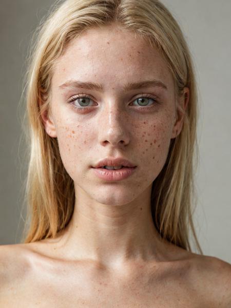 portrait of a 20 year old blonde with bright eyes, thin waist, freckles, beauty spots, no makeup, natural, sexual position, hard shadows, soft lighting, sharp focus, skin details