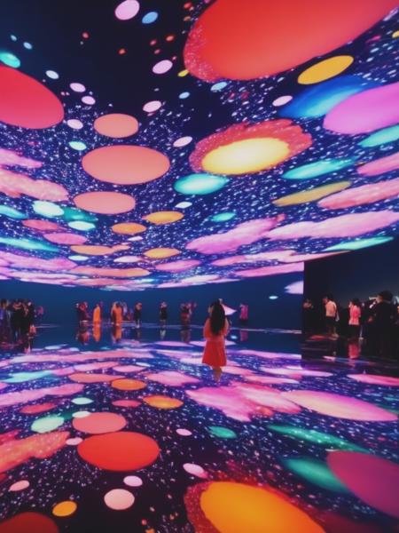 <lyco:teamLab:1.0> teamlab,exhibition,immersion,vivid,colorful,chinese,asia,wide space, interactive,japanese,beatiful,mystical,fire