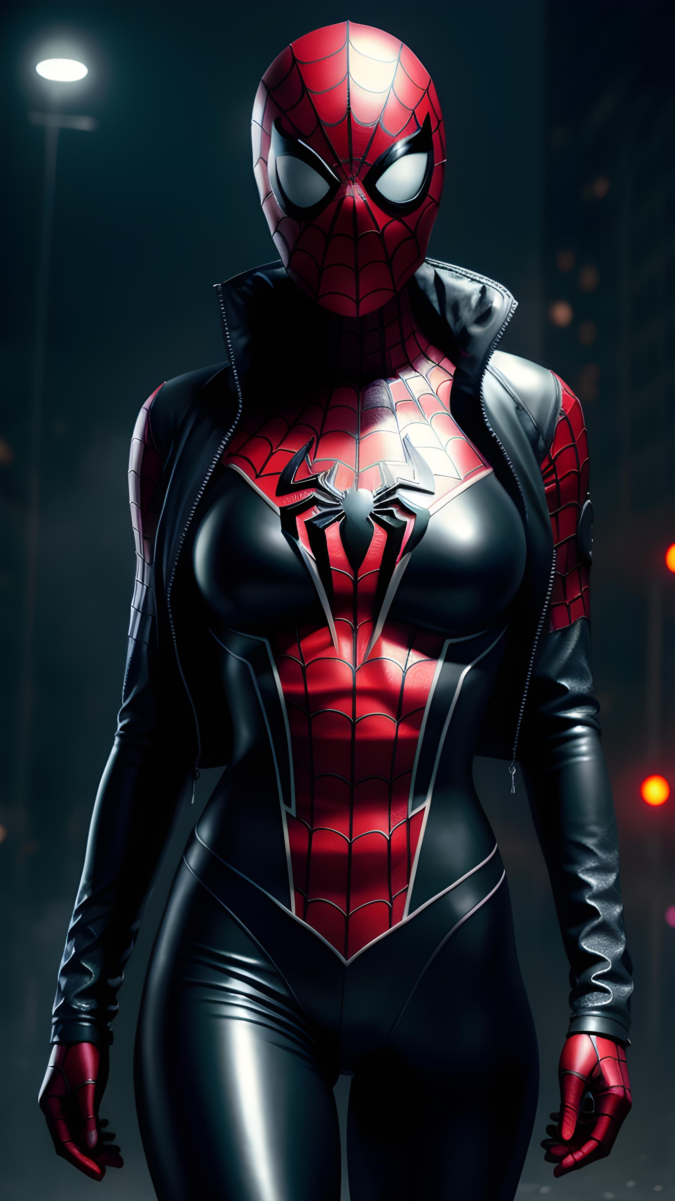 Black and Red Spiderman Suit on a Woman