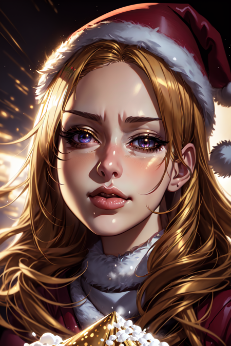 <lora:HolidayIdidalittlebit:0.8>a female in santa hat snorting cocaine, powder vibes, drugcore, in the style of anime art, detailed atmospheric portraits, hyper-realistic portraits, avacadopunk, detailed character illustrations, golden light, candid moments, holidayxl style,