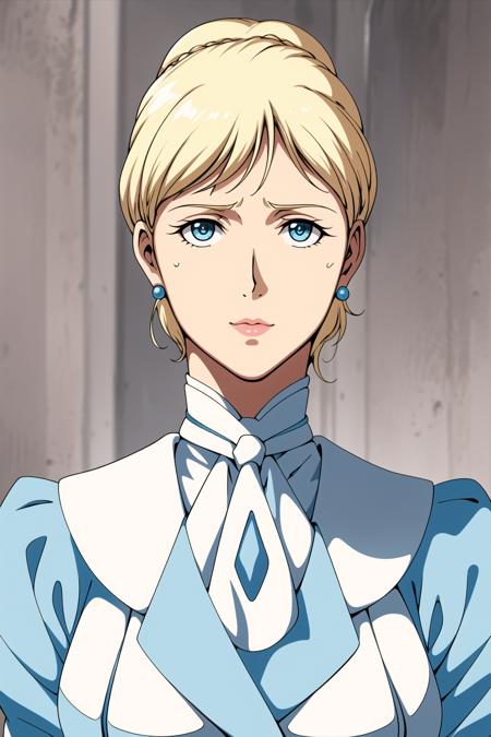 Simple White Background,
blue coat,pink neckwear,long skirt,
<lora:Astraia_Tor_Deikun_Gundam-KK77-V1:0.71>,earrings,jewelry,
blonde hair,blue eyes,short hair,bangs,Hair_bun,braid,
<lora:Oda_Non_Style-KK77-V2:0.2>,<lora:more_details:0.1>,
1 girl, 20yo,Young female,Beautiful Finger,Beautiful long legs,Beautiful body,Beautiful Nose,Beautiful character design, perfect eyes, perfect face,expressive eyes,perfect balance,
looking at viewer,(Focus on her face),closed mouth, (innocent_big_eyes:1.0),(Light_Smile:0.3),
official art,extremely detailed CG unity 8k wallpaper, perfect lighting,Colorful, Bright_Front_face_Lighting,White skin,
(masterpiece:1.0),(best_quality:1.0), ultra high res,4K,ultra-detailed,
photography, 8K, HDR, highres, absurdres:1.2, Kodak portra 400, film grain, blurry background, bokeh:1.2, lens flare, (vibrant_color:1.2),professional photograph,
(Beautiful,large_Breasts:1.4), (beautiful_face:1.5),(narrow_waist),