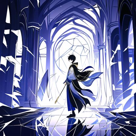 <lora:GenshinSplash-V3:1> splash screen, swirling background, dynamic scene, 1boy, male, young mage, (face, wide-eyed:1.5), elegant ornate robe, magic, fantasy, (black_theme, shadow, obscure, dark, unsettling, necromancy, glass, shatter:1.2)