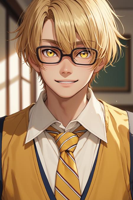 Izum1S3n4, glasses, yellow eyes, blonde hair, short hair