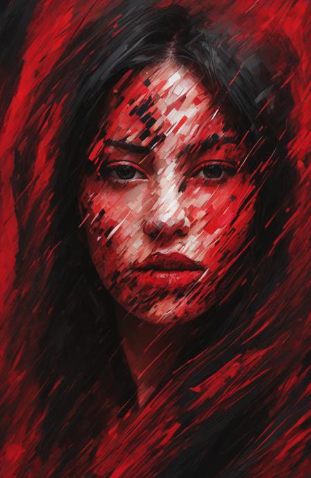 abstract portrait of 1girl,undefined gender,fragmented visual style,red and black color palette,evokes feelings of rebellion,passion,and freedom,blurred boundaries,high resolution,aesthetic,<lora:LCM&TurboMix:1>,