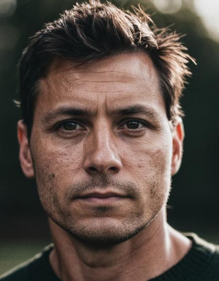 front shot, portrait photo of a 35 y.o man, looks away, natural skin, skin moles, (cinematic, film grain:1.1)
