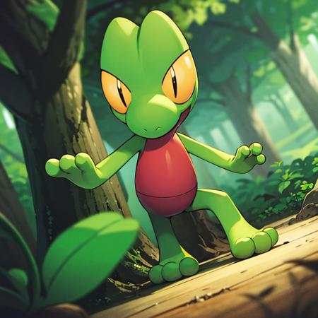 centered, award winning photo, (looking at viewer:1.2), |  Treecko_Pokemon, |forest, | bokeh, depth of field, cinematic composition, | <lora:Treecko_Pokemon_AnyLora:0.8>