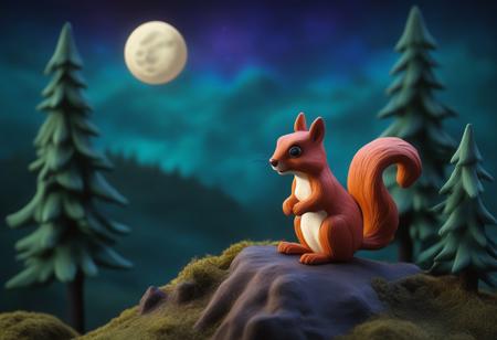 ethereal fantasy concept art of  
play-doh style, sculpture, novuschroma51 style, 
 a squirrel on a hill, howling at the moon,  
. clay art, centered composition, Claymation,
. magnificent, celestial, ethereal, painterly, epic, majestic, magical, fantasy art, cover art, dreamy