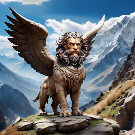 highly detailed portrait photo of a (lamassu):1.0,

 (((distant))), wings,

a picturesque mountain pass,

depth of field:1.2, blurry, blurry background,
realistic:1.3,

photorealistic,
fantasy, cinematic,
32k, best quality, 
god rays:1.2,
dappled sunlight:1.1,
shadow play:1.1,




