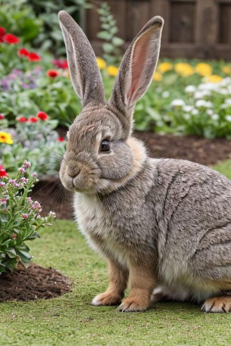 Brown Darkgray dwarf rabbit, garden,lsdr,masterpiece,natural pic, realistic background