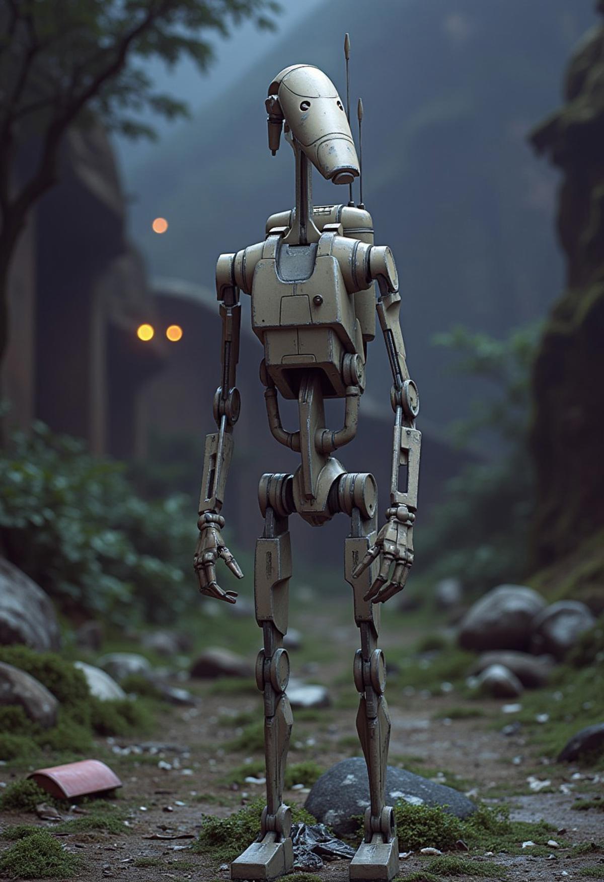 7-B1 droid standing in surreal environment