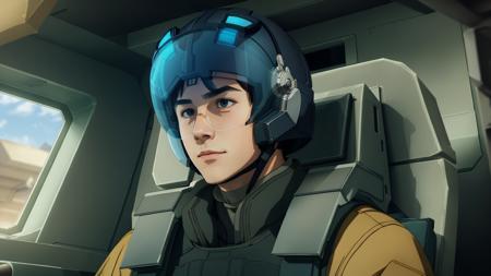 best quality,masterpiece,highly detailed,ultra-detailed, <lora:neg4all_bdsqlsz_V3.5:-1>,1boy black hair, <lora:ts-cockpit:0.75>ts-cockpit, bang bravern, solo, cockpit, helmet, pilot suit,bulletproof vest,