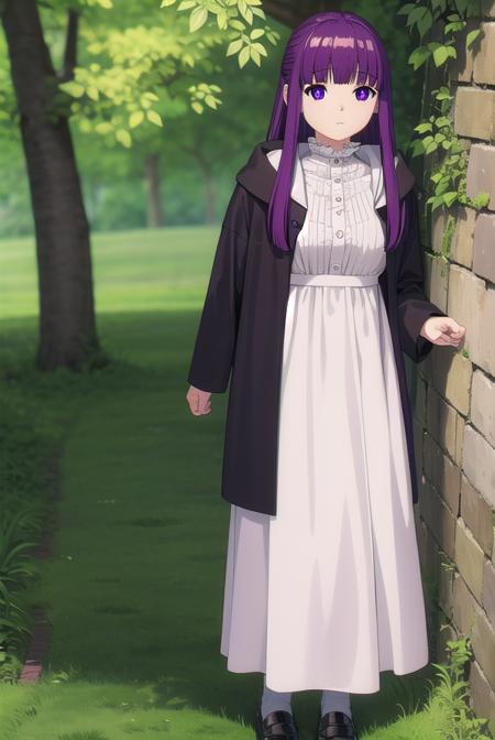 fern, <lora:fern-lora-nochekaiser:1>,
fern, long hair, bangs, (purple eyes:1.1), purple hair, sidelocks, blunt bangs, bright pupils, half updo,
BREAK shirt, dress, jacket, white shirt, open clothes, hood, white dress, hood down,
BREAK looking at viewer, upper body, (full body:1.2),
BREAK outdoors, sky, nature,
BREAK <lyco:GoodHands-beta2:1>, (masterpiece:1.2), best quality, high resolution, unity 8k wallpaper, (illustration:0.8), (beautiful detailed eyes:1.6), extremely detailed face, perfect lighting, extremely detailed CG, (perfect hands, perfect anatomy),