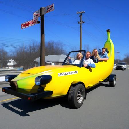 big banana car, 4 wheels, 4 seats