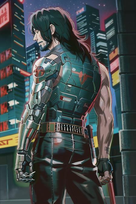 side view of johny_silverhand, [[keanu reeves]], mechanical parts, night city, artstation, 8k, (old anime style), cowboy bebop style, flat colors
<lora:johny_silverhand-000011_v2:0.9>