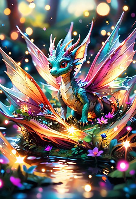 ethereal fantasy concept art of . magnificent,celestial,ethereal,painterly,epic,majestic,magical,fantasy art,cover art,dreamy,animal flower garden,Tiny fairy dragon in tilt-shift landscape,(tiny:1.4),(fairy dragon:1.6),miniature,vibrant colors,(tilt-shift:1.5),whimsical,magical,glowing,ethereal,translucent wings,hovering,(sparkles:1.3),enchanted forest,(fairy lights:1.2),dreamy atmosphere,soft focus,(detailed:0.8),(background:0.6),fairy tale,