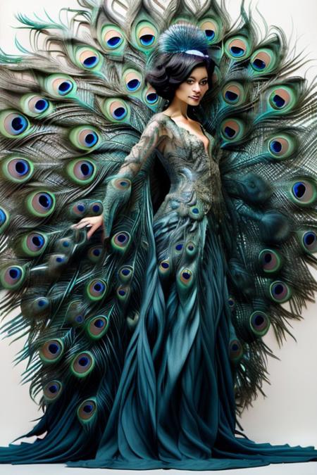 score_9, score_8_up, score_7_up, Ultra High Definition, Impeccable Detail, Premier Quality, Best-in-class, (Photorealistic), (Lifelike), raw photo,peacock, peacock full body, side view, white background, simple background, painting (medium), no humans. peacock feathers, pavolaris,