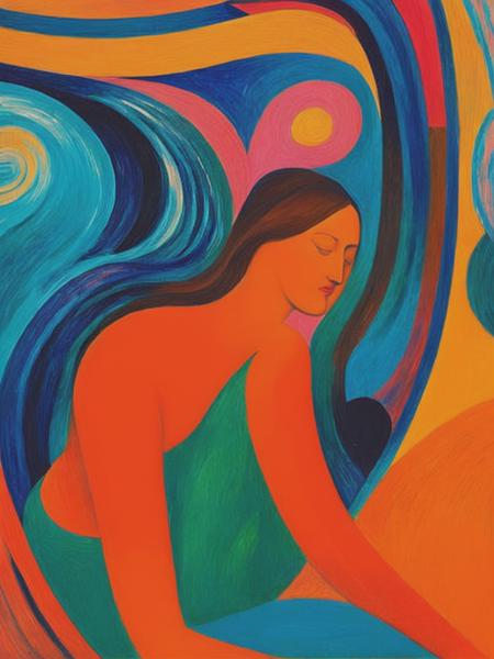 <lyco:NataliaGoncharova:1.0> Embark on a visual dialogue between the emotive brushwork of Edvard Munch and the vibrant color palette of Henri Matisse, capturing the depths of human emotion through expressive form and bold chromatic harmonies