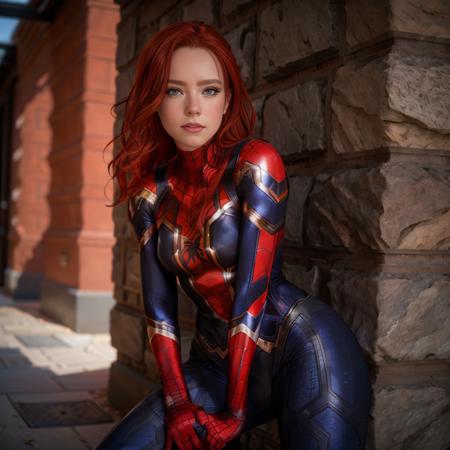 (best quality:1.4), (ultra highres:1.2), bellabaron, beautiful  woman, spiderman costume, red hair, <lora:bellabaron2:0.8>