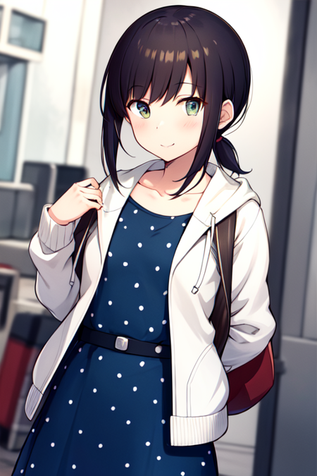 fubukiKC, 1girl, solo,skirt, school uniform, pleated skirt, serafuku, sailor collar, low ponytail, short ponytail,