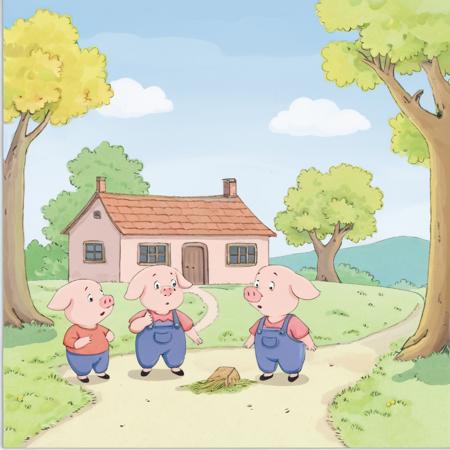 huiben_style,<lora:huiben-000040:0.7>,three little pigs,